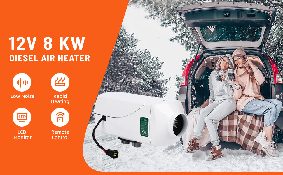 12V 8KW Diesel Air Heater Remote Control and LCD Display Diesel Heater with Muffler No-Punching 9L