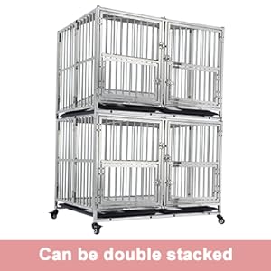 GARVEE 42 Inch Heavy Duty Dog Crate Cage Kennel with Wheels Full Stainless Steel Double Door