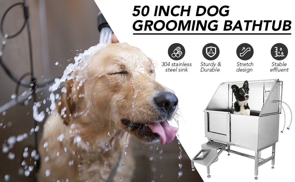 GARVEE Dog Grooming Tub 50 Inch Pet Wash Station Professional Stainless Steel Pet Grooming Tub