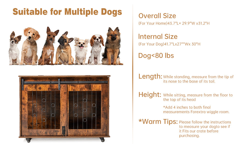 GARVEE Double Dog Crate 39 Inch Wooden Dog Kennel End Table with Divider Sliding Barn Door ZH-03