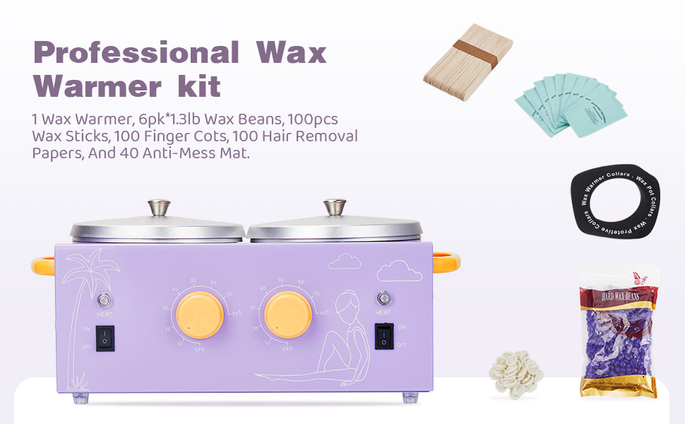 GARVEE Double Wax Pot Warmer Professional At Home Waxing Kit For All Hair Types Purple