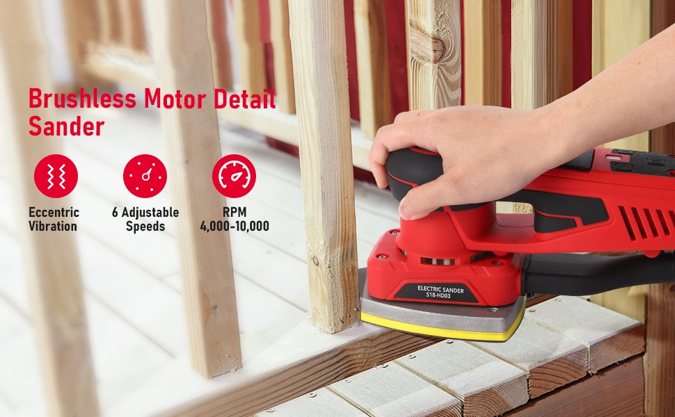 GARVEE Electric Detail Sander with 12 Sanding Paper 350W Brushless Motor Mouse Sander 10000 RPM