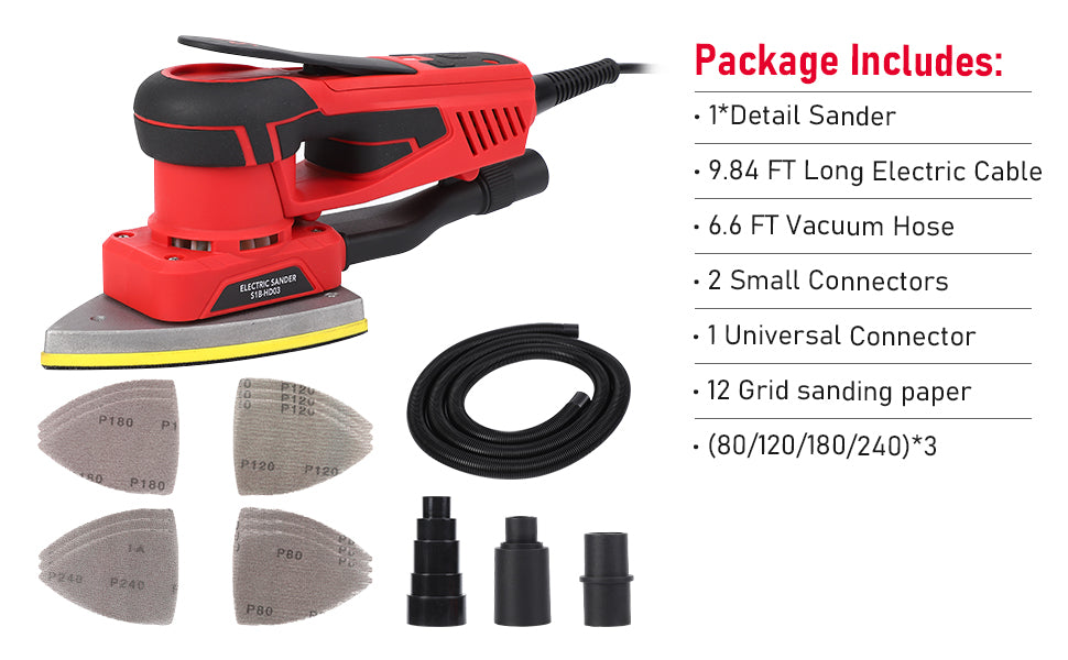 GARVEE Electric Detail Sander with 12 Sanding Paper 350W Brushless Motor Mouse Sander 10000 RPM