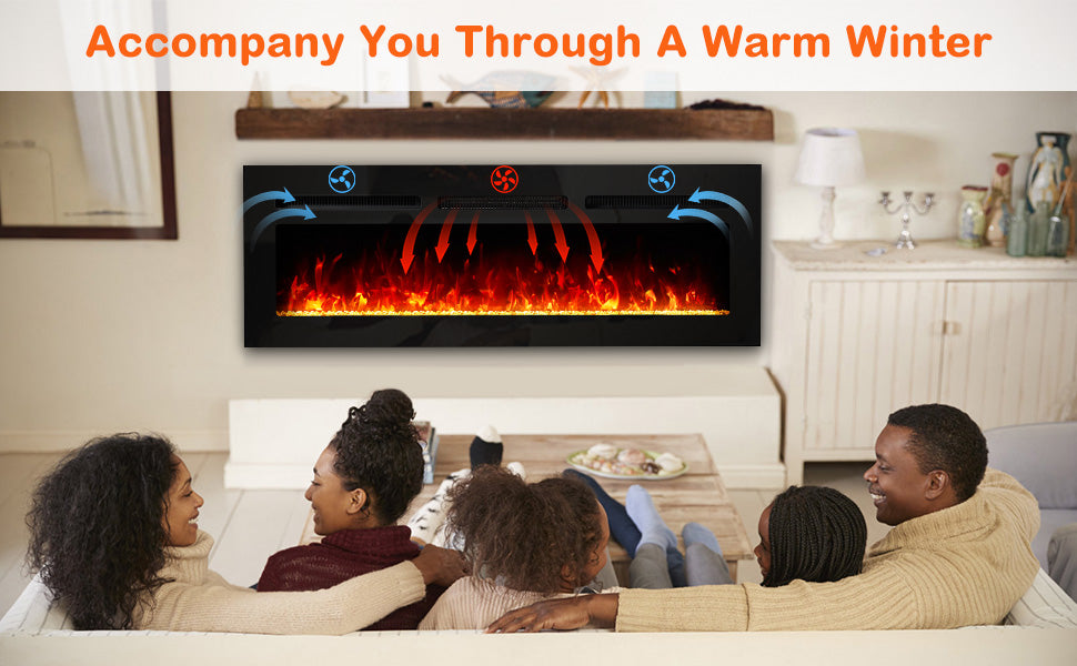 GARVEE 60 Inch Electric Fireplace 750W/1500W Wall Mounted Electric Fireplace with Timer Touch Screen