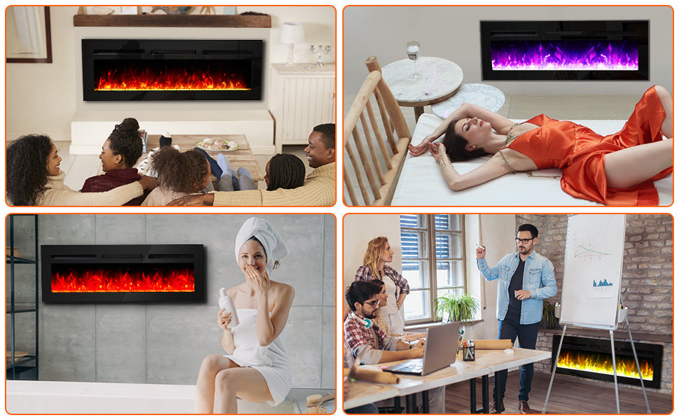 GARVEE 60 Inch Electric Fireplace 750W/1500W Wall Mounted Electric Fireplace with Timer Touch Screen