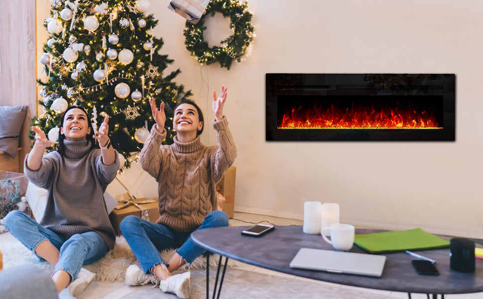 GARVEE 60 Inch Electric Fireplace 750W/1500W Wall Mounted Electric Fireplace with Timer Touch Screen