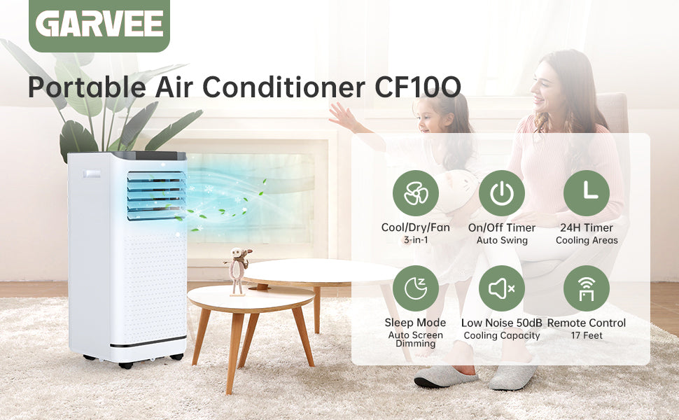 GARVEE 10000 BTU Portable Air Conditioners Portable AC Unit with Remote Digital Display 24Hrs Timer Installation Kit