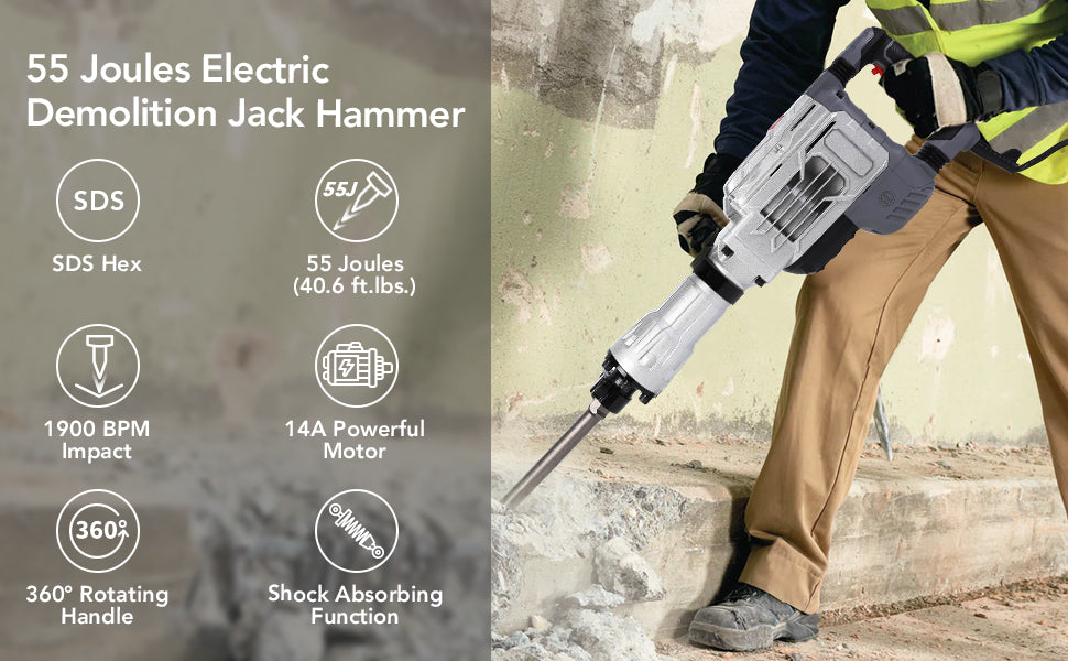 GARVEE 14 Amp 30 Pound SDS Hex Jack Hammer 1-1/8Inch 2000W Chipping Hammer Concrete