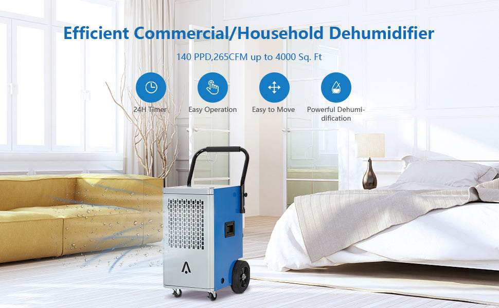 GARVEE Commercial Dehumidifier Portable Industrial Dehumidifier for Home Basement Garages Job Site 140 Pints