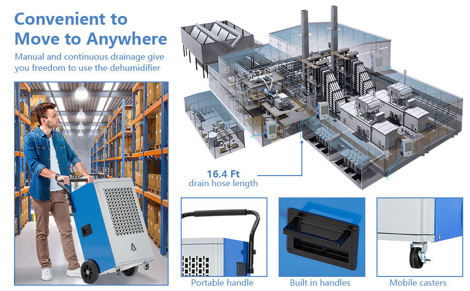 GARVEE 230 Pints Commercial Dehumidifier With Pump For Warehouse Garage Industrial Job Sites and Water Damage Restoration
