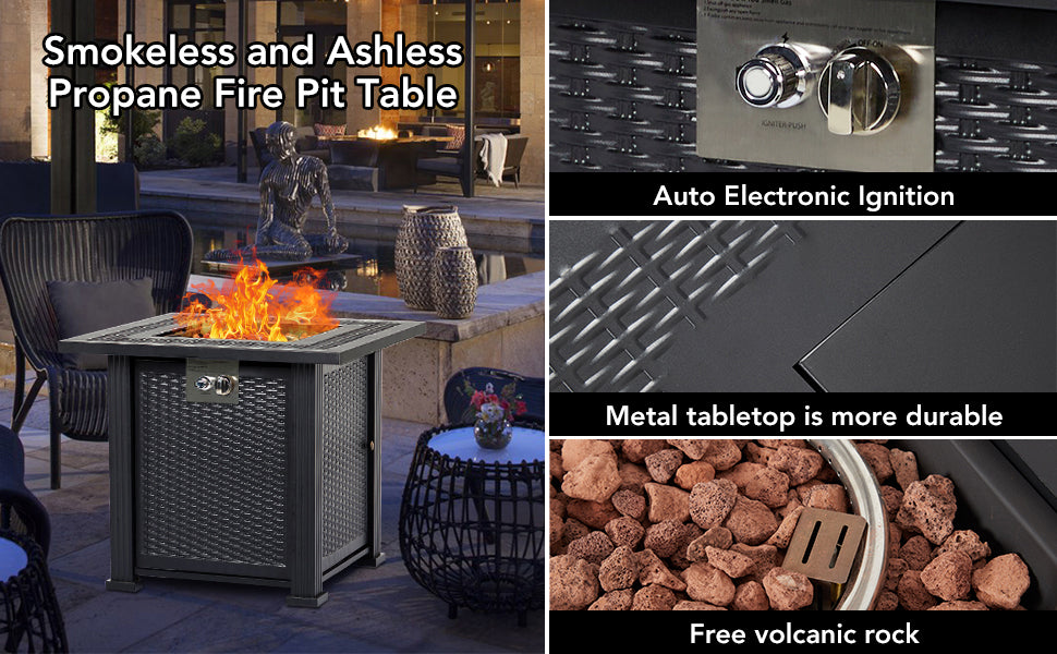 GARVEE 28 Inch Propane Fire Pit Table 50000BTU Rectangle Fire Table With Cover