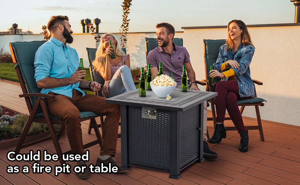 GARVEE 28 Inch Propane Fire Pit Table 50000BTU Rectangle Fire Table With Cover