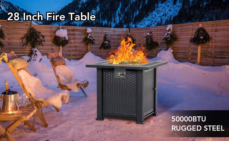 GARVEE 28 Inch Propane Fire Pit Table 50000BTU Rectangle Fire Table With Cover