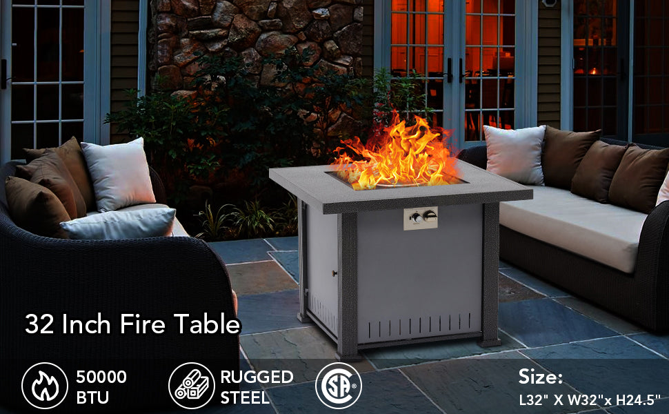 GARVEE 32 Inch Propane Fire Pit Table 50000BTU Rectangle Fire Table