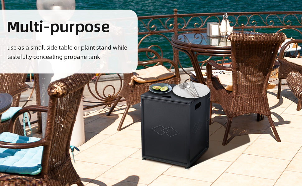 GARVEE Propane Metal Tank Cover Table for Gas Fire Pits Gas Tank Holder Storage Side Table for 20 Pound Propane Tank