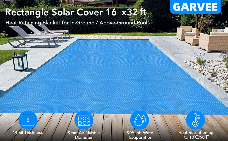 GARVEE 16ft x 32ft Solar Cover Heat Retaining Blanket for Rectangular Swimming Pools 200um