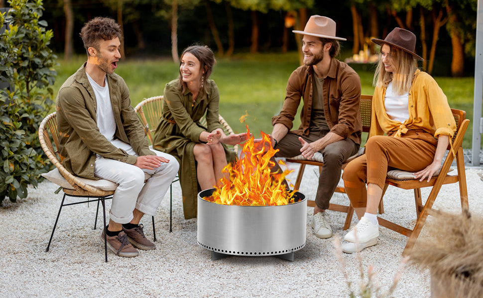 GARVEE 27 Inch Smokeless Fire Pit for Outdoor Wood Burning Portable Stainless Steel Camping Stove With Stand