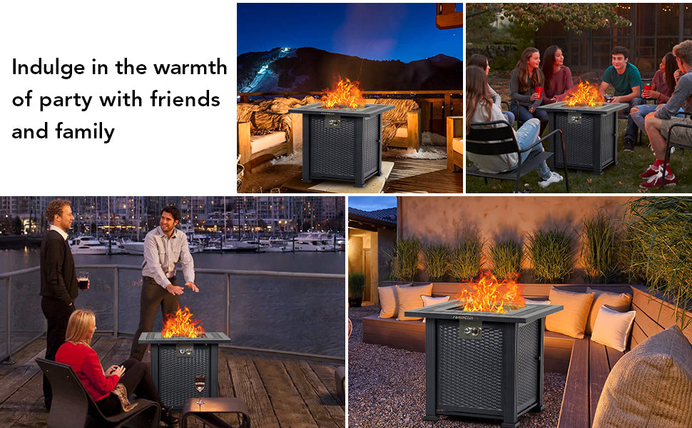 GARVEE PIONEERWORKS 28 Inch Propane Fire Pit Table 50000BTU Rectangle Fire Table With Cover