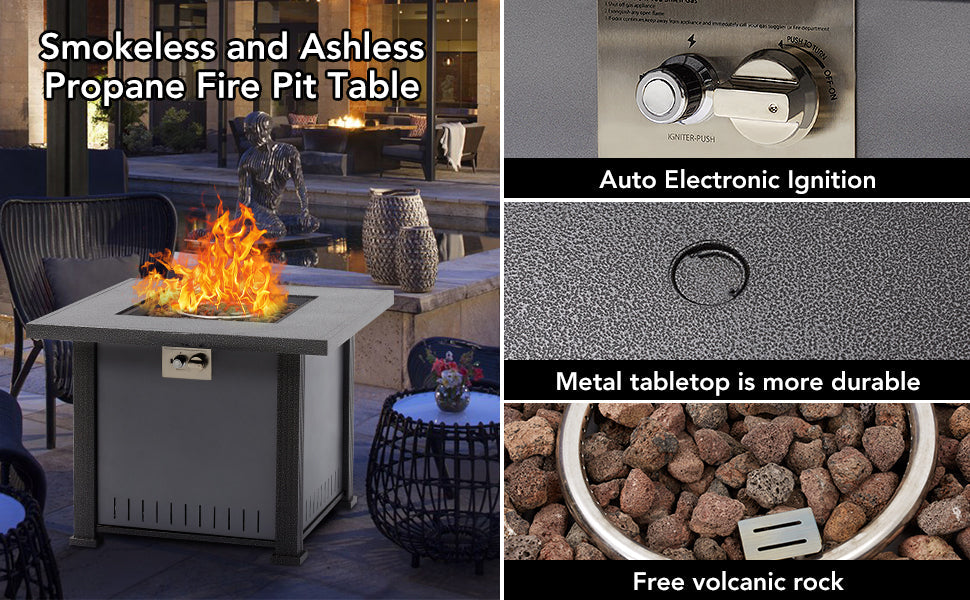 GARVEE 32 Inch Propane Fire Pit Table 50000BTU Rectangle Fire Table