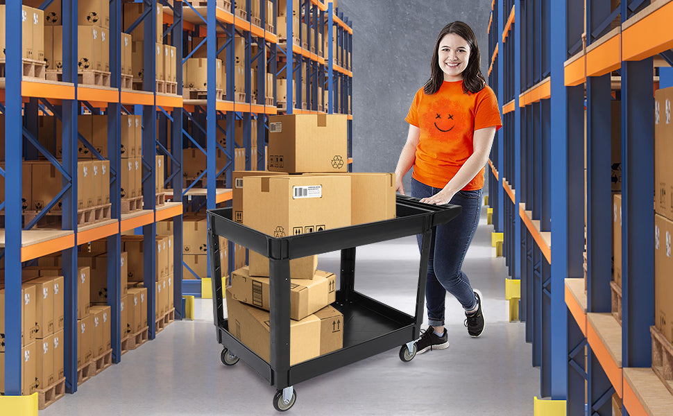 GARVEE Service Cart 2 Shelf Storage Handle 500 lbs Capacity for Warehouse Garage Cleaning Manufacturing
