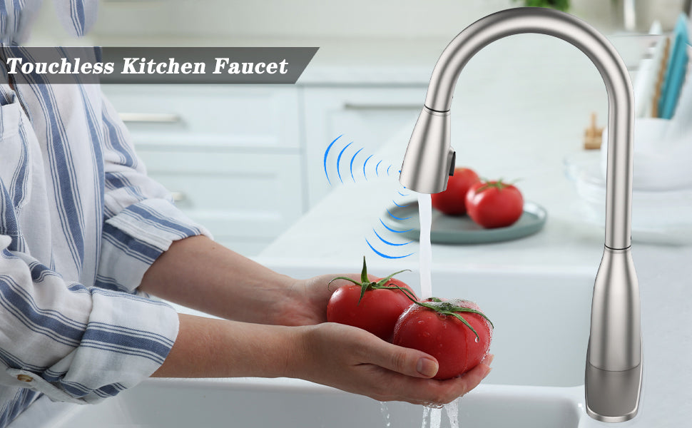 GARVEE Touchless Kitchen Faucet With Pull Down Sprayer Double Sensor Pulldown Faucet High Arc Single Handle Faucet