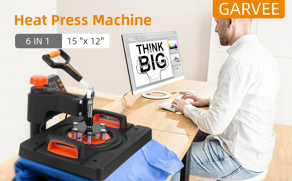 GARVEE 12 x 15 inch Heat Press Machine 6-in-1 Heat Press 800W Sublimation Machine Swing-Away Heat Press
