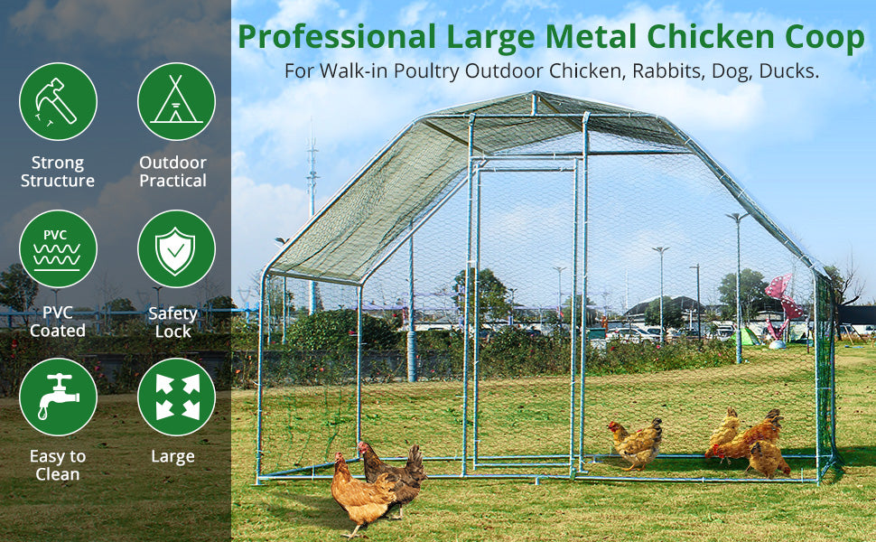 GARVEE Large Metal Chicken Coop Walk-in Chicken Run Galvanized Wire Poultry Chicken Hen Pen Cage Rabbits Duck Cages