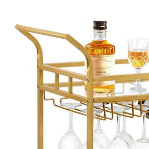 GARVEE Large Bar Cart Home Bar Serving Cart Wine Cart with 2 Mirrored Shelves Wine Holders Gold