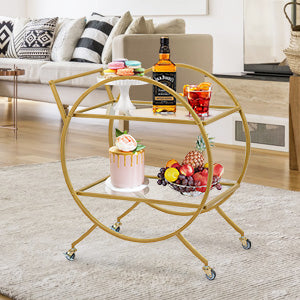 GARVEE Large Bar Cart Home Bar Serving Cart Wine Cart with 2 Mirrored Shelves Wine Holders Gold