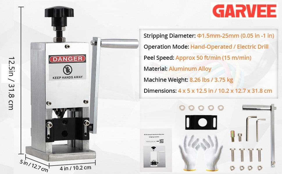 GARVEE Manual Wire Stripper Machine for Diameter 0.05-0.1 Inch Wire Scrap Cable Copper Stripper