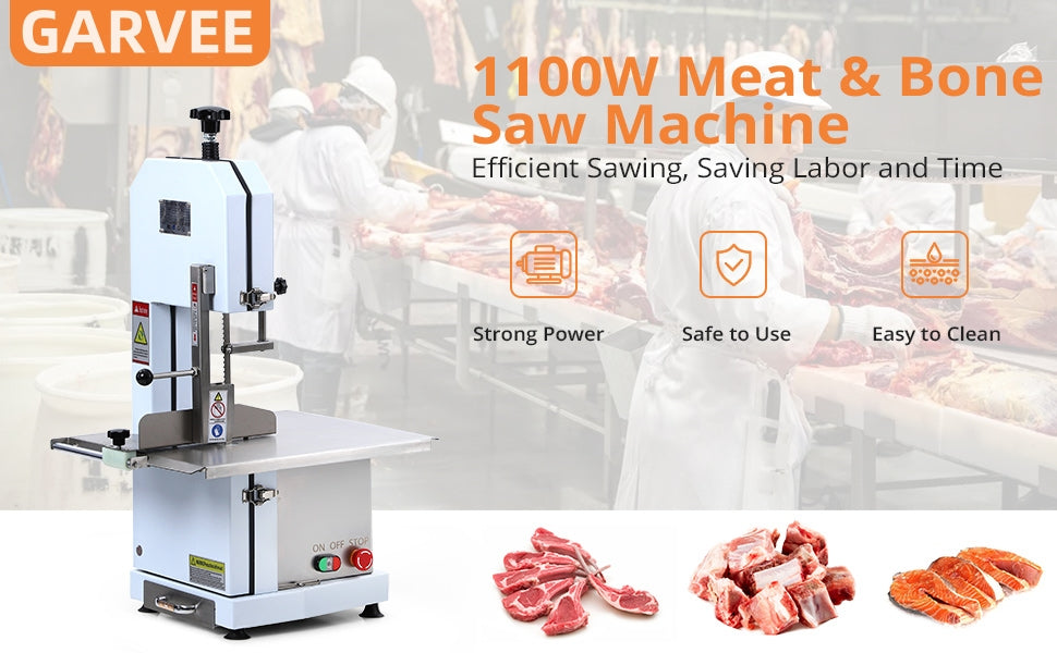GARVEE Meat Saw for Butchering 1100W Bone Saw Machine 0.39～6.6 Inches Cutting Thickness