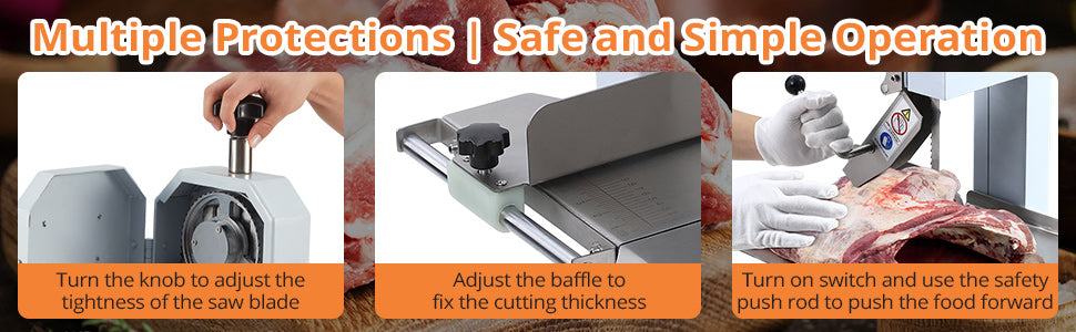 GARVEE Meat Saw for Butchering 1100W Bone Saw Machine 0.39～6.6 Inches Cutting Thickness