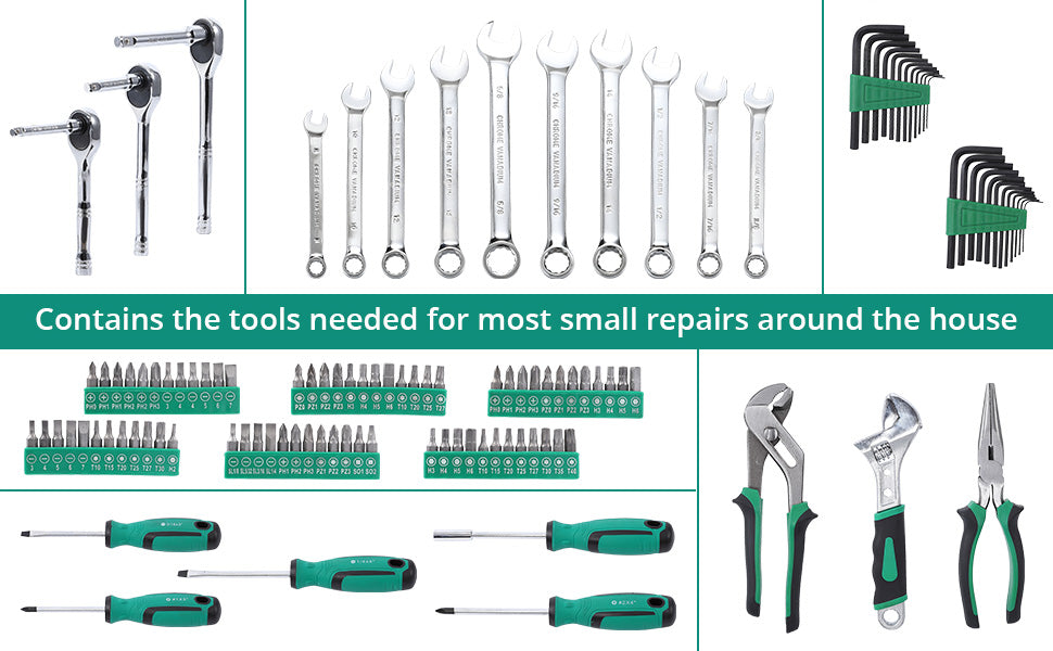 GARVEE Towallmark 210 Piece Mechanics Tool Set and Socket Wrench Set SAE and Metric Hand Tool Kit