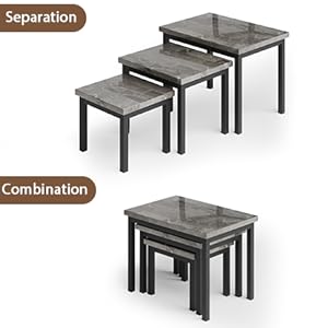 GARVEE Nesting Coffee Table Set of 3 Small End Table Set for Living Room & Small Spaces Marble