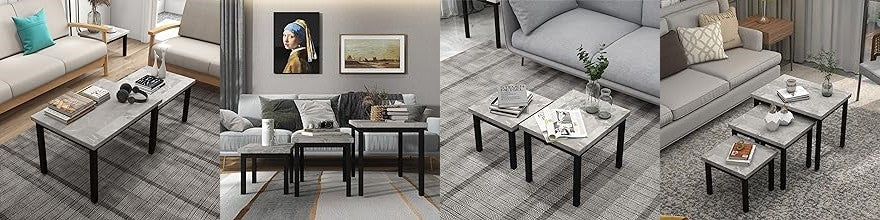 GARVEE Nesting Coffee Table Set of 3 Small End Table Set for Living Room & Small Spaces Marble