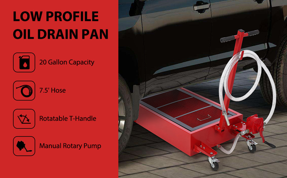 Garvee 20 Gallon Oil Drain Pan Oil Drain Tank 76L Low Profile Oil Drain Pan with T Foldable Hand