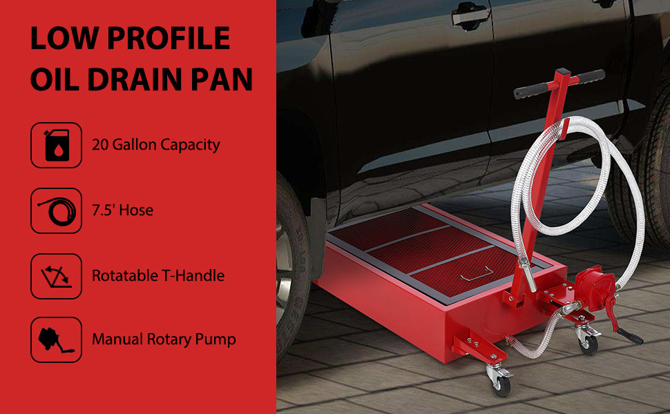 GARVEE 20 Gallon Oil Drain Pan Oil Drain Tank with 12V Electric Pump 76L Low Profile Oil Drain Pan