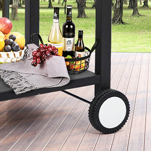 GARVEE Outdoor Grill Cart Pizza Oven Stand BBQ Prep Table  with Wheels & Hooks Black