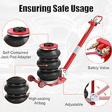 Car Jack 3 Ton 6600LBS Triple Air Bag Jack Long Adjustment Hand Lifting Height Up To 15.75 Inch