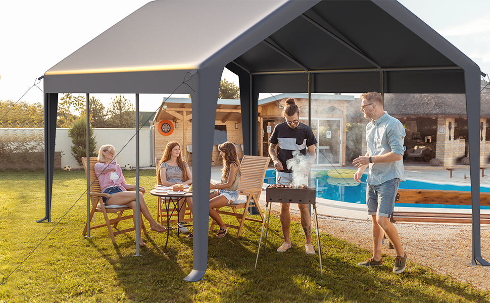 GARVEE Carport 13x20ft Heavy Duty Steel Canopy Height Adjustable & Portable Garage with Roll-up