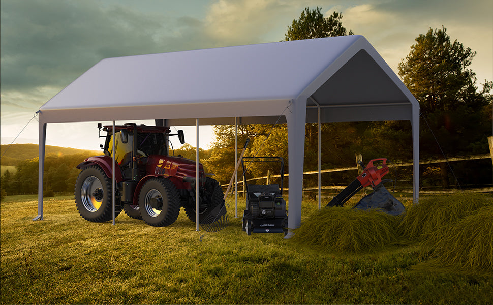 GARVEE Carport 13x20ft Heavy Duty Steel Canopy Height Adjustable & Portable Garage with Roll-up