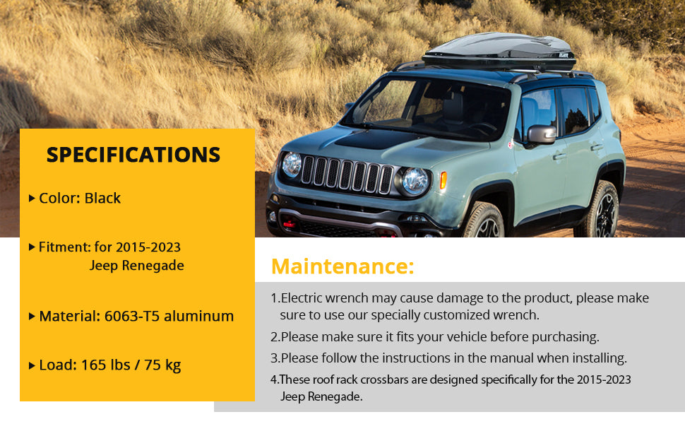 GARVEE Car Roof Rack Cross Bars for 2015-2023 Jeep Renegade with Grooved Side Rails