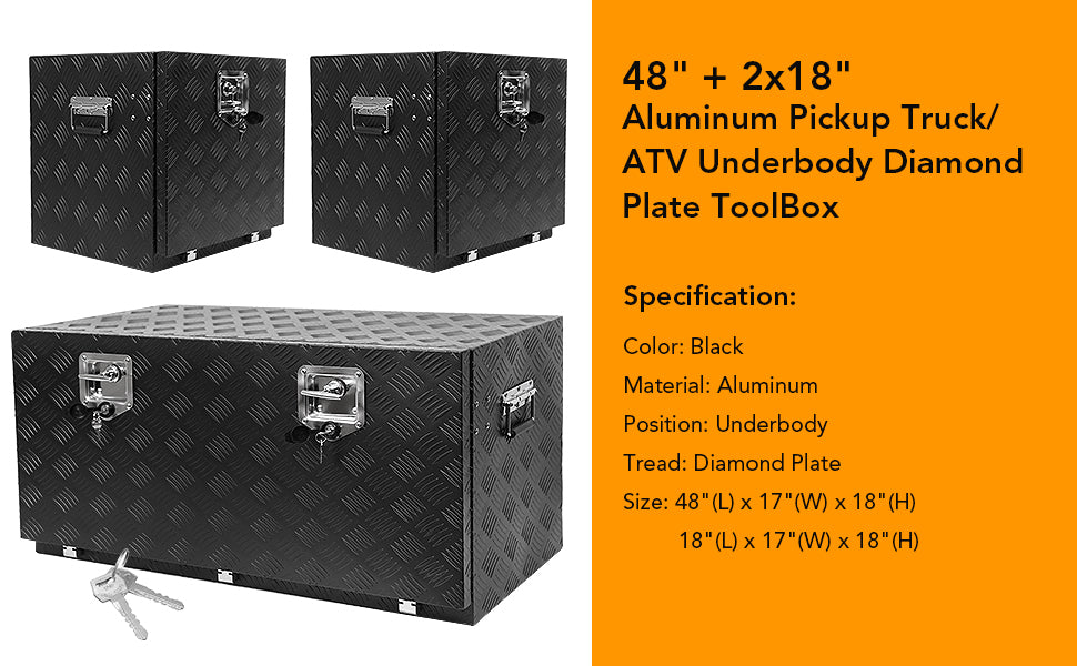 GARVEE 48 Inch +18 Inch +18 Inch Heavy Duty Aluminum Diamond Plate Tool Box Chest Box Trailer Toolboxs