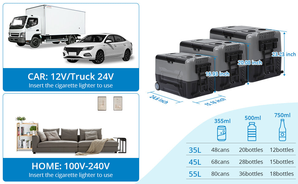 GARVEE 48QT Car Refrigerator with Movable Wheels Portable Freezer with 12/24V DC&110-240V AC