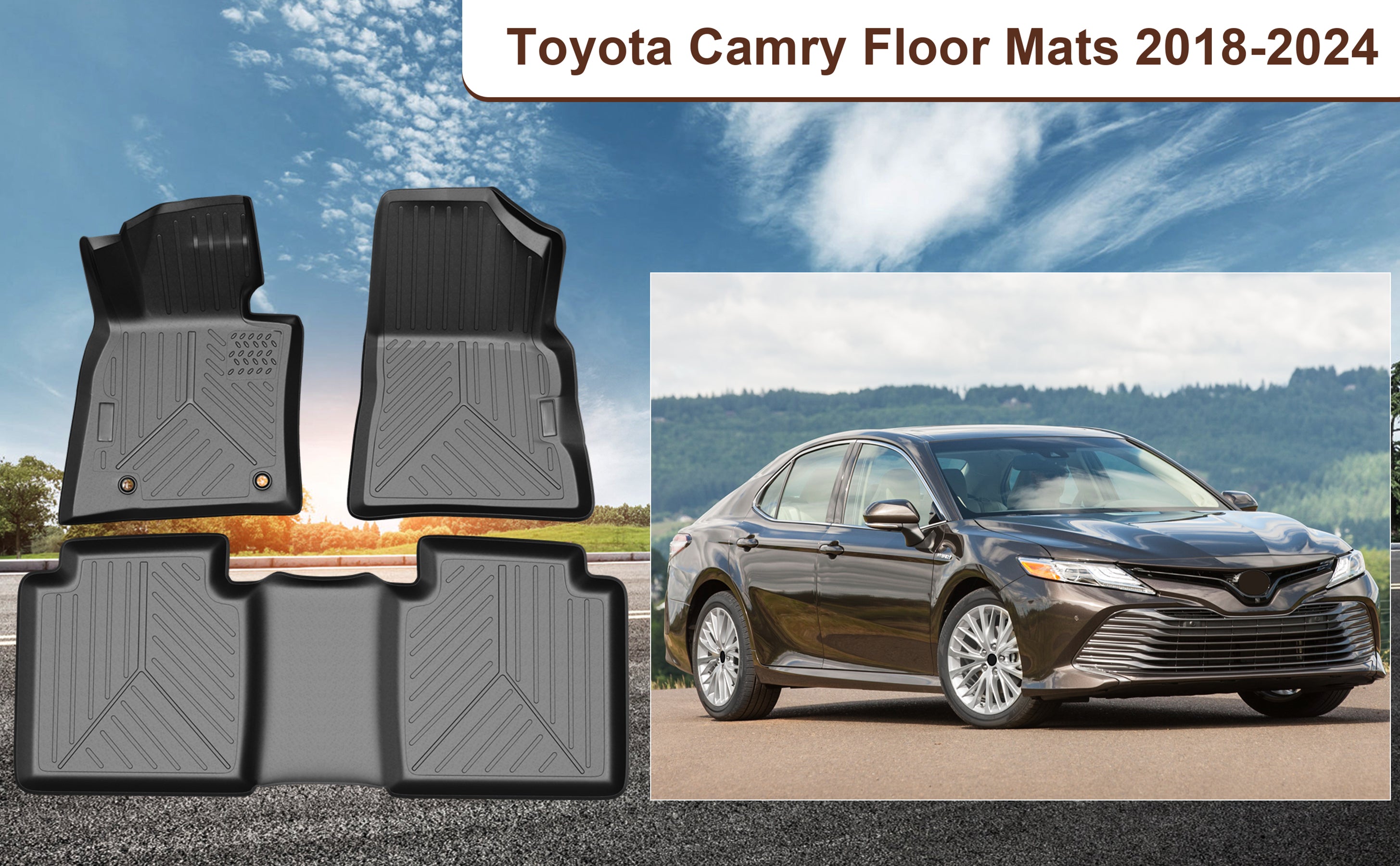 2018-2024 Camry FWD TPE Mats, 1st & 2nd Row, All-Weather, Black