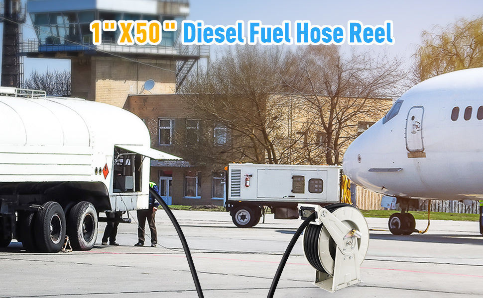 1x50 Inch Retractable Fuel Hose Reel, 300PSI, Auto Swivel