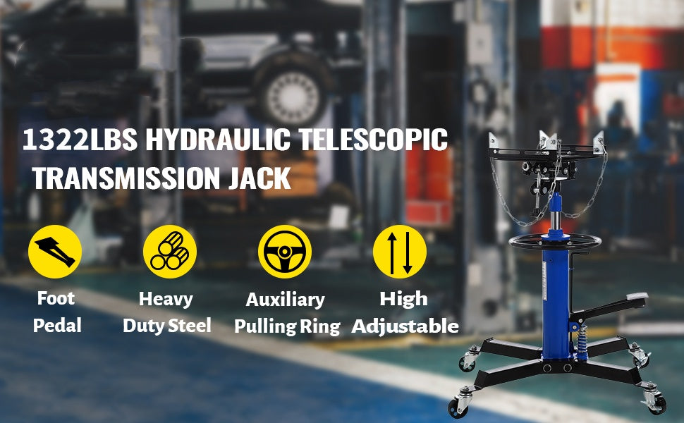 1322lbs Hydraulic Transmission Jack Lift, 33.8-72.8 Inch Lift