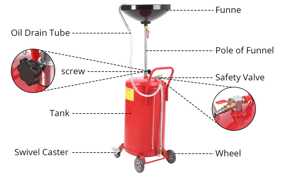Industrial Portable Waste Oil Drainer, Adjustable, with Funnel