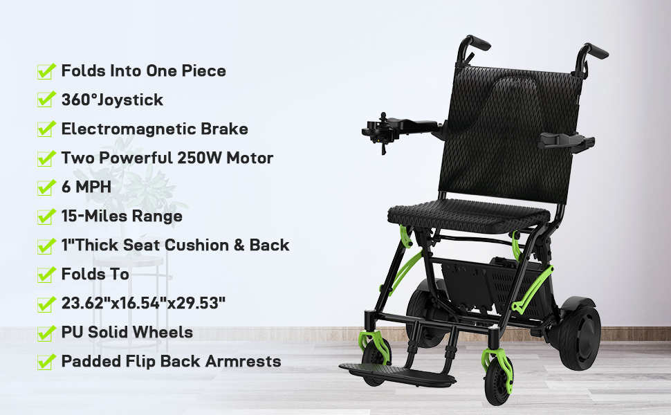 GARVEE Adult Portable Power Wheelchair Lightweight and Foldable Brushless Dual Motors