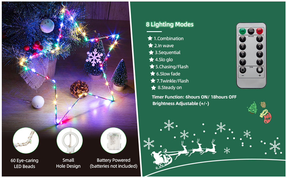GARVEE Christmas Window Star Lights 5 Pack Battery Operated Lights Decorations with Timer and Remote